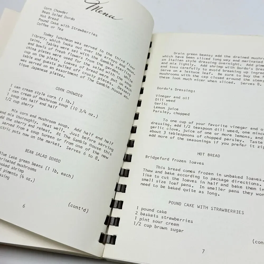 The Gamble House Restaurant Luncheon Menus Cookbook Recipes Pasadena California